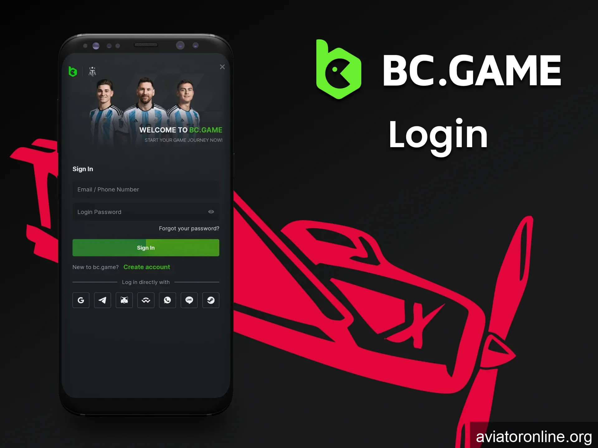 Log in to your personal account through the BCGame app and play Aviator.